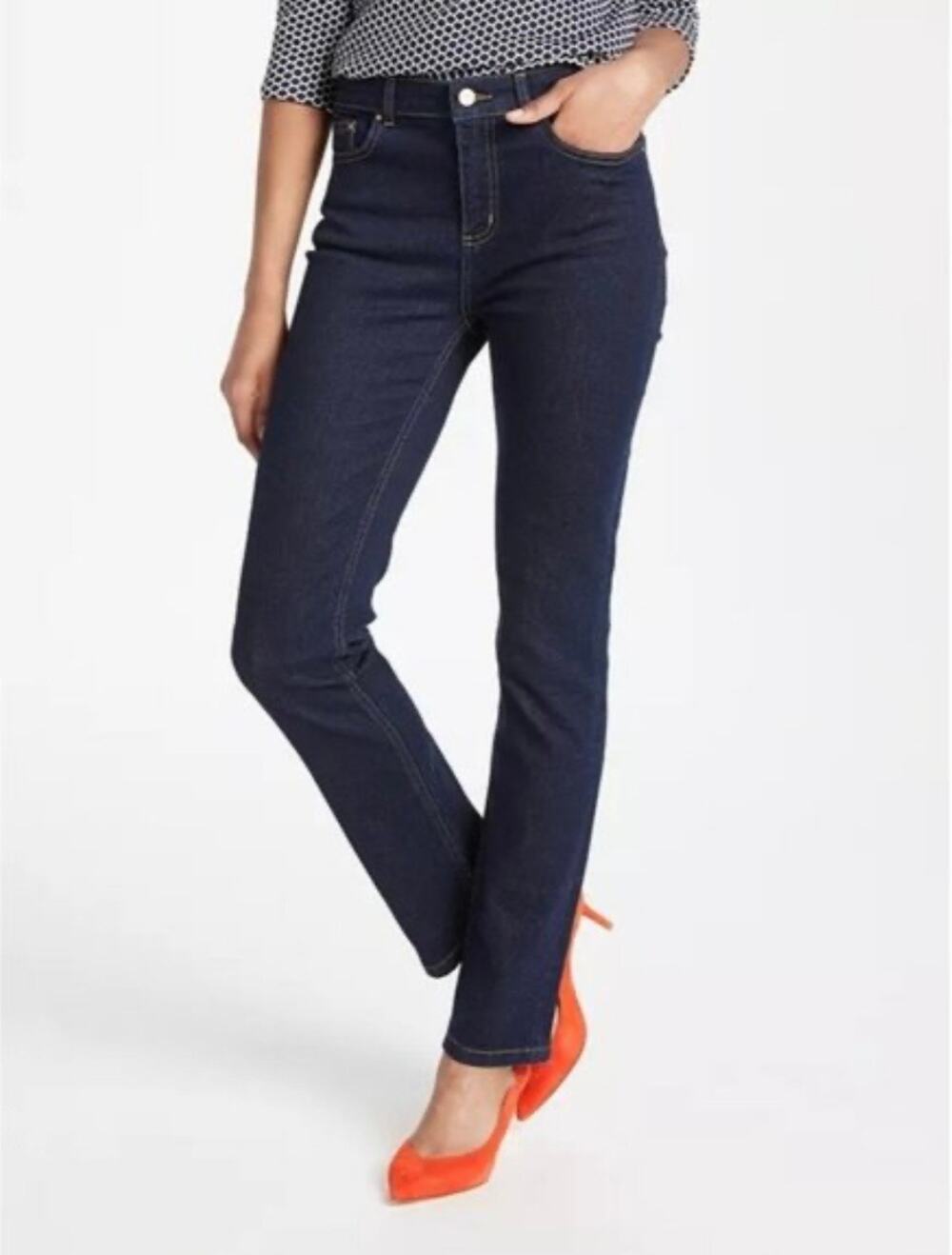 Boden Women's Dark Wash Blue Mid Rise Cotton Blend Straight Leg Jeans Size 6P